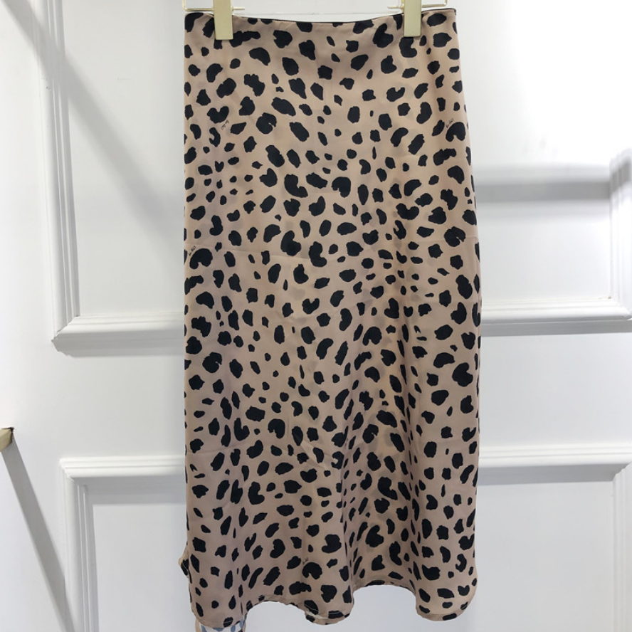 Wild leopard heavyweight anti-silk satin fishtail slim high waist skirt