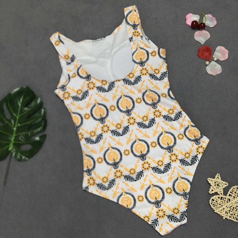 Retro print bikini one-piece swimsuit