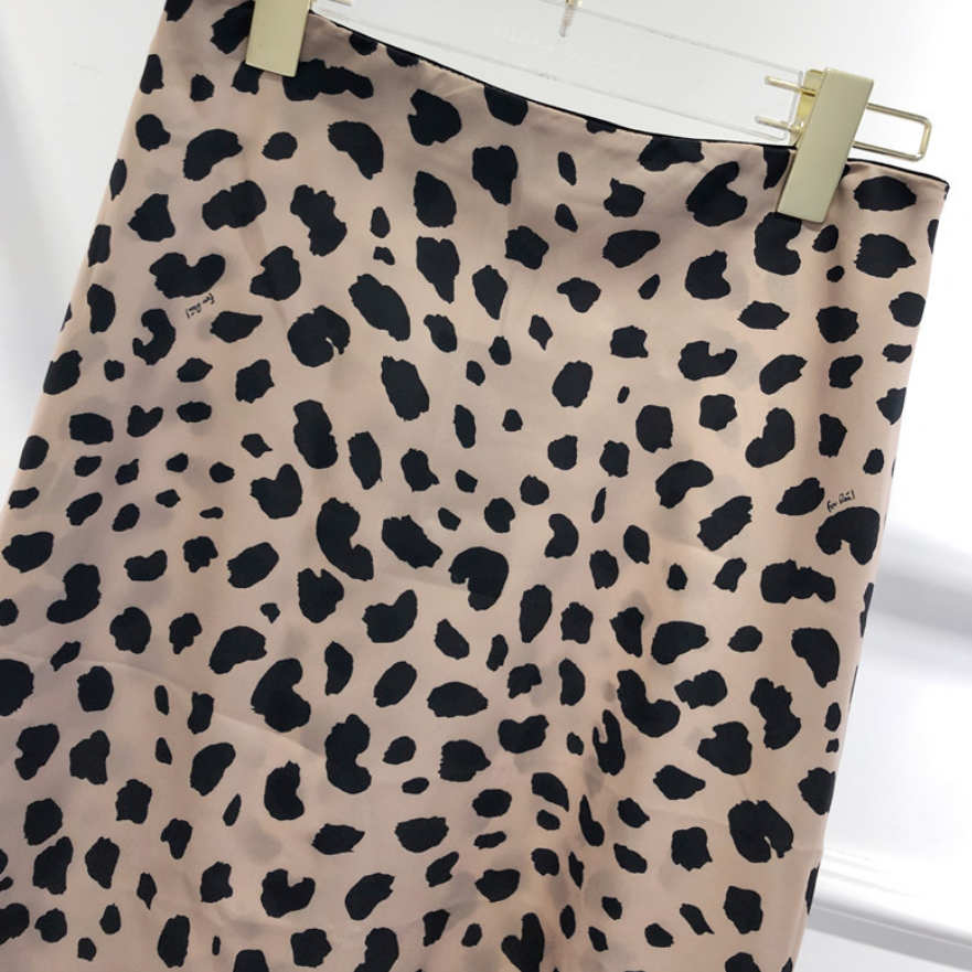 Wild leopard heavyweight anti-silk satin fishtail slim high waist skirt
