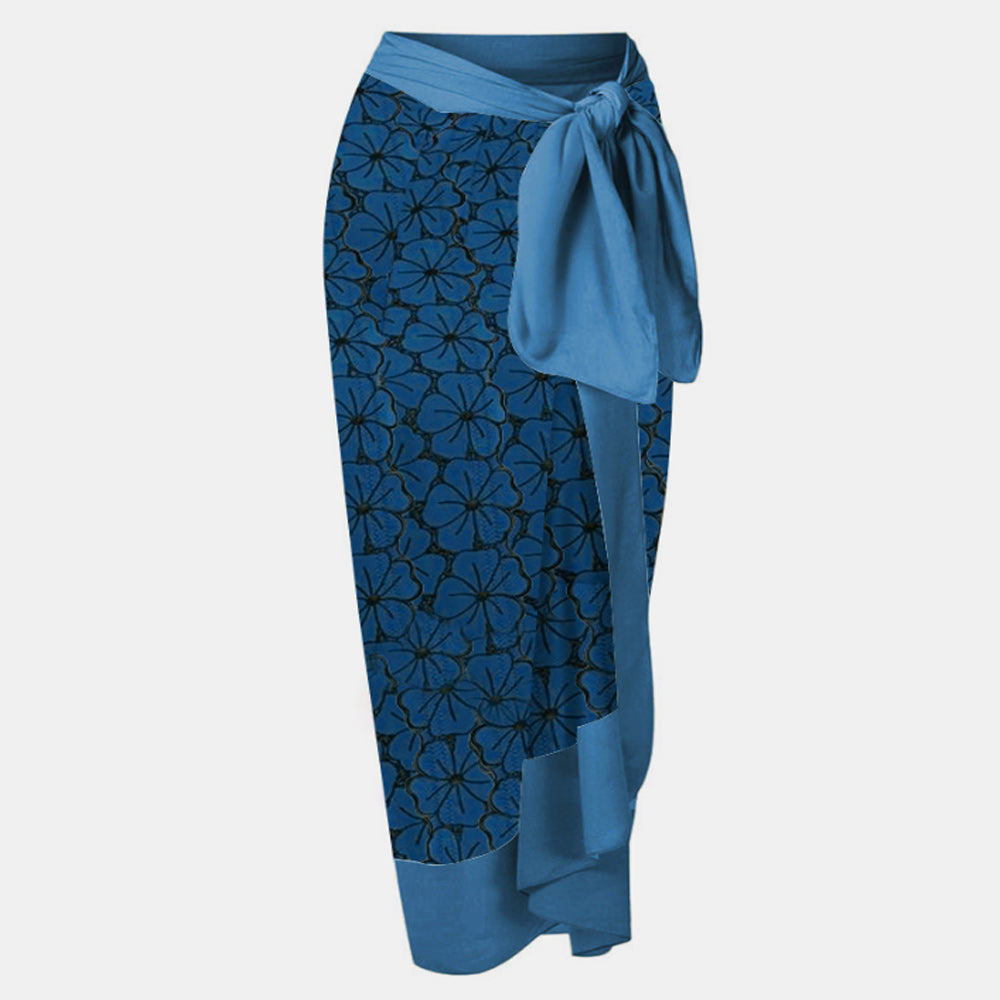 Women's Retro Deep V Resort Beach Swimsuit Blue Skirt