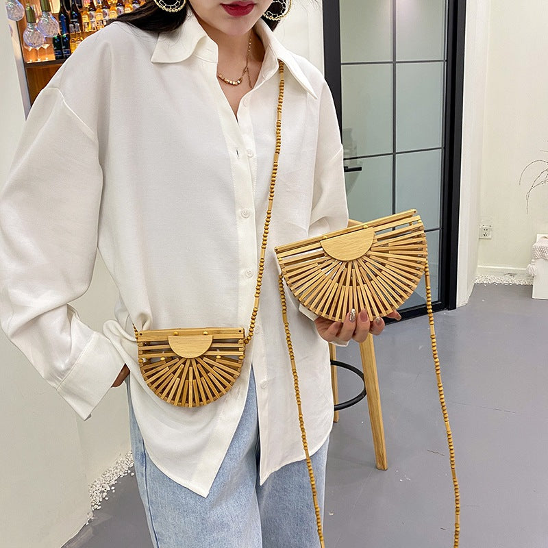 Semicircle Bamboo Small Crossbody Shoulder Bags with Handle for Women 2024 Summer Branded Luxury Beach Handbags Fashion Weave