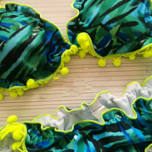 Triangular Pleated Ball And Ball Bikini Women's Swimsuit as shown