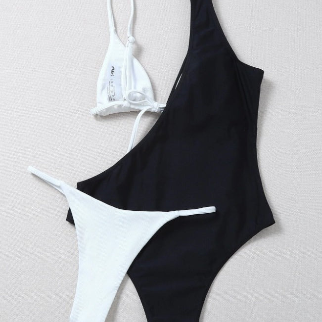 Sexy Small Bra European And American Adult Sexy Split Thong Swimsuit One-Piece Pit Strip Fabric Split Bikini