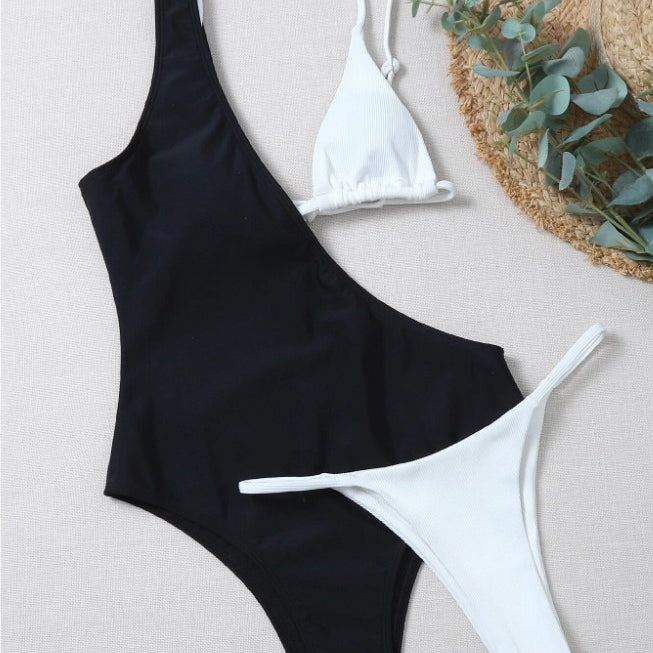 Sexy Small Bra European And American Adult Sexy Split Thong Swimsuit One-Piece Pit Strip Fabric Split Bikini