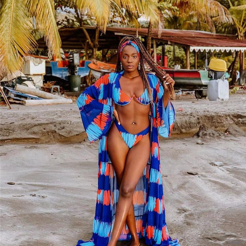 Sexy Spring And Summer Digital Printing Split Swimsuit Three-piece Suit