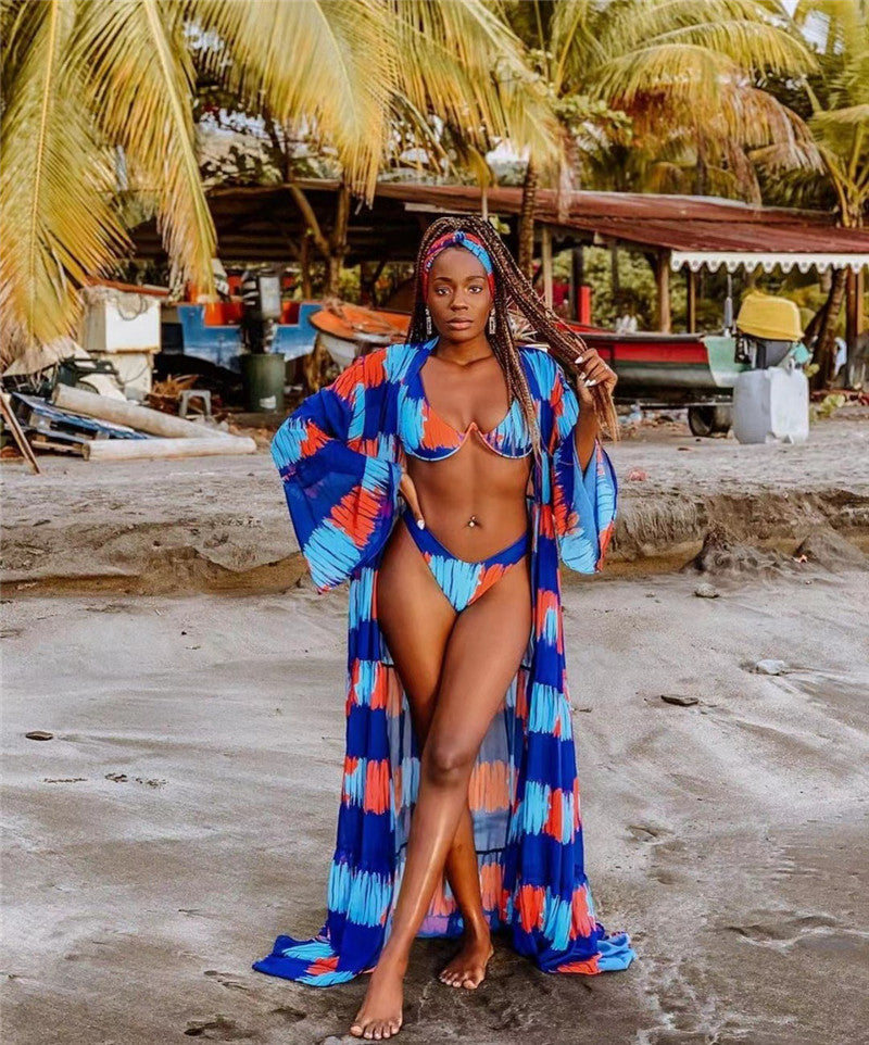 Sexy Spring And Summer Digital Printing Split Swimsuit Three-piece Suit