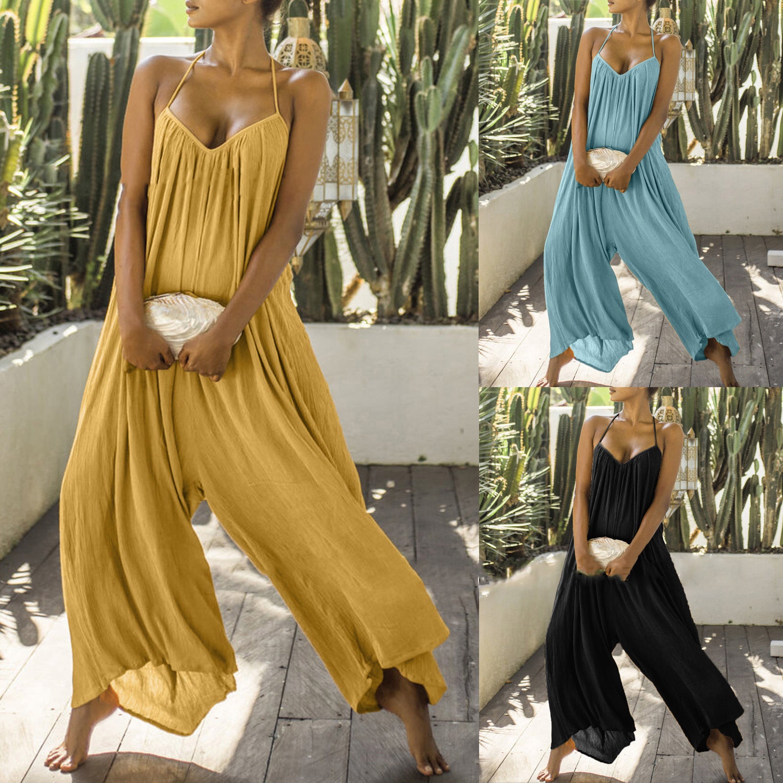 Solid Color One Piece Sleeveless Sports Loose Women's Jumpsuit