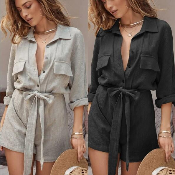 Summer Fashion Casual Loose Cotton E Linen Jumpsuit