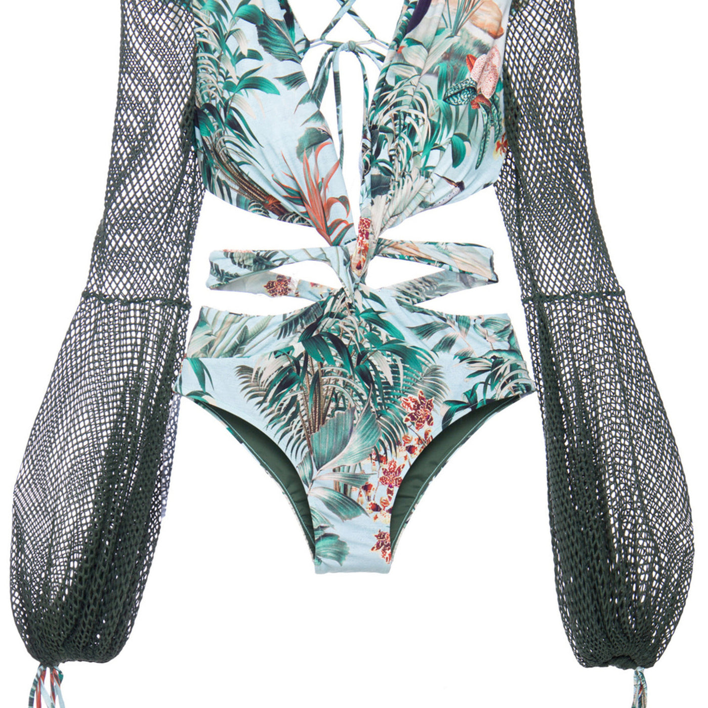 Sexy Lace-up Halter One-piece Swimsuit Blue