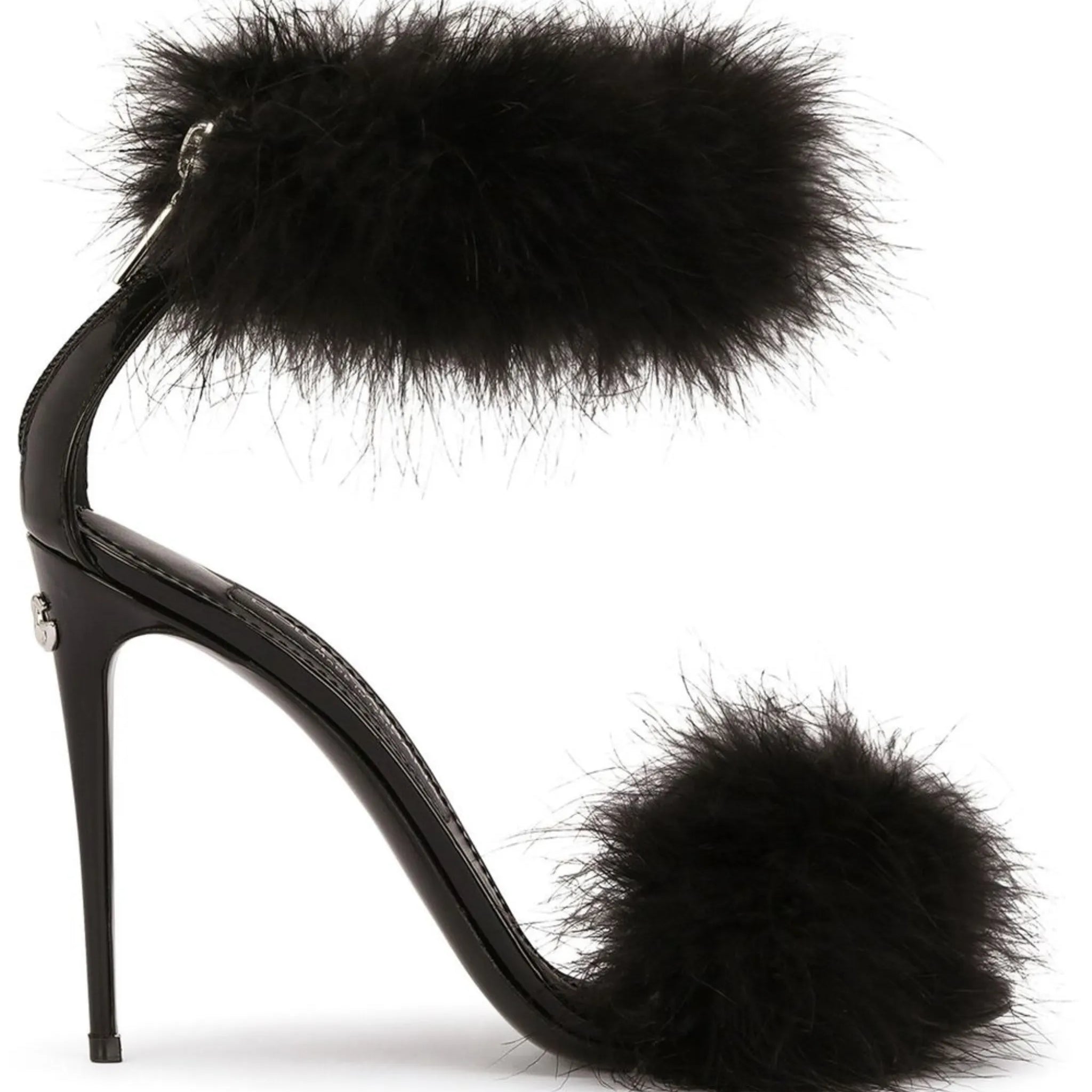 Latest Black Fur Sandals Pointed Toe Spring Summer Solid Stiletto Orange Ankle Buckle Strap Women Sexy Latin Dance Shallow Shoes