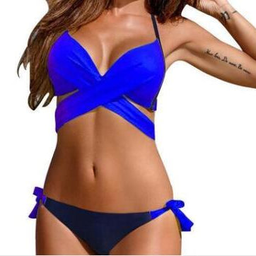 Variety cross straps bikini new swimsuit fashion sexy steel support two-piece swimsuit Blue