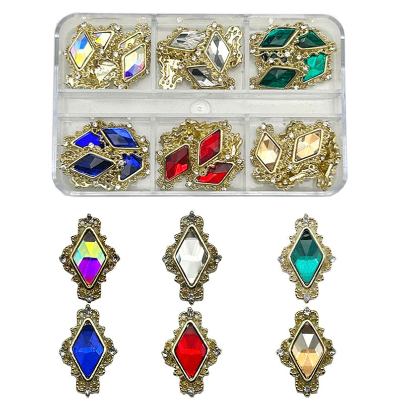 1Box Nail Art Rhinestones Crystal Glass Gems Decorations 3D Alloy Heart Nail Charms Luxury Nail Diamonds DIY Nail Supply Jewelry XZCR-24