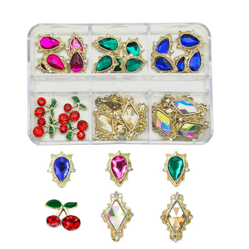 1Box Nail Art Rhinestones Crystal Glass Gems Decorations 3D Alloy Heart Nail Charms Luxury Nail Diamonds DIY Nail Supply Jewelry XZCR-23