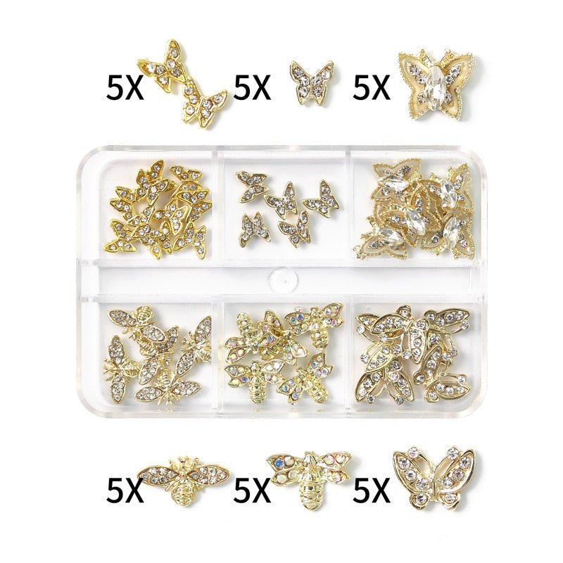 1Box Nail Art Rhinestones Crystal Glass Gems Decorations 3D Alloy Heart Nail Charms Luxury Nail Diamonds DIY Nail Supply Jewelry XZCR-15