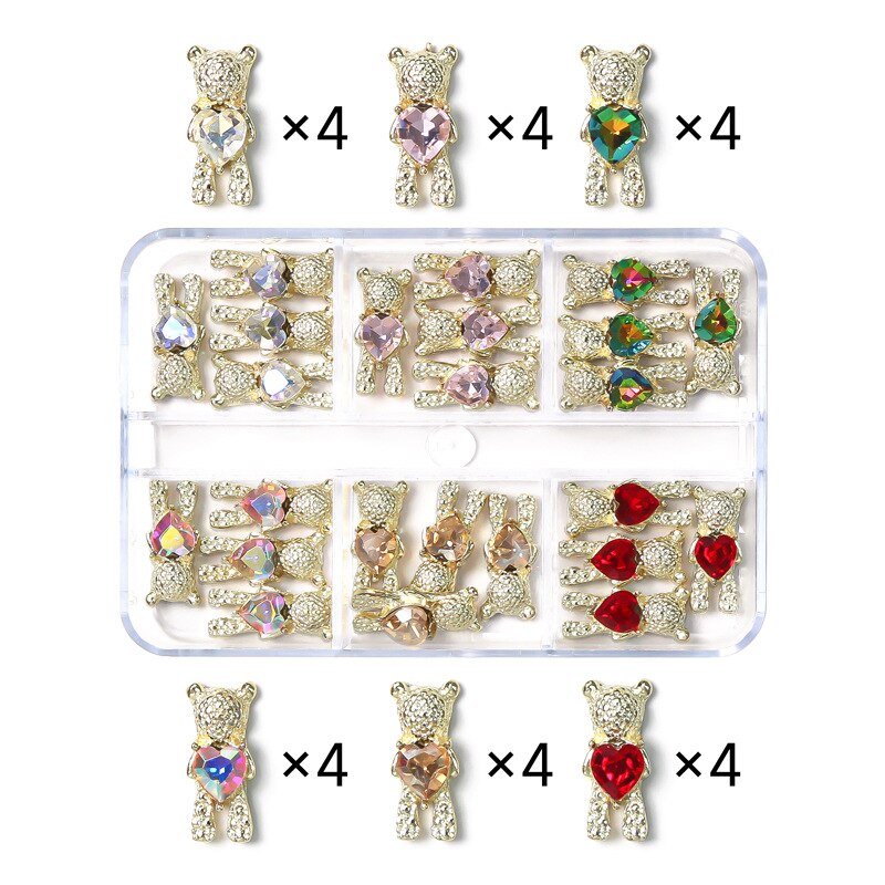 1Box Nail Art Rhinestones Crystal Glass Gems Decorations 3D Alloy Heart Nail Charms Luxury Nail Diamonds DIY Nail Supply Jewelry XZCR-33