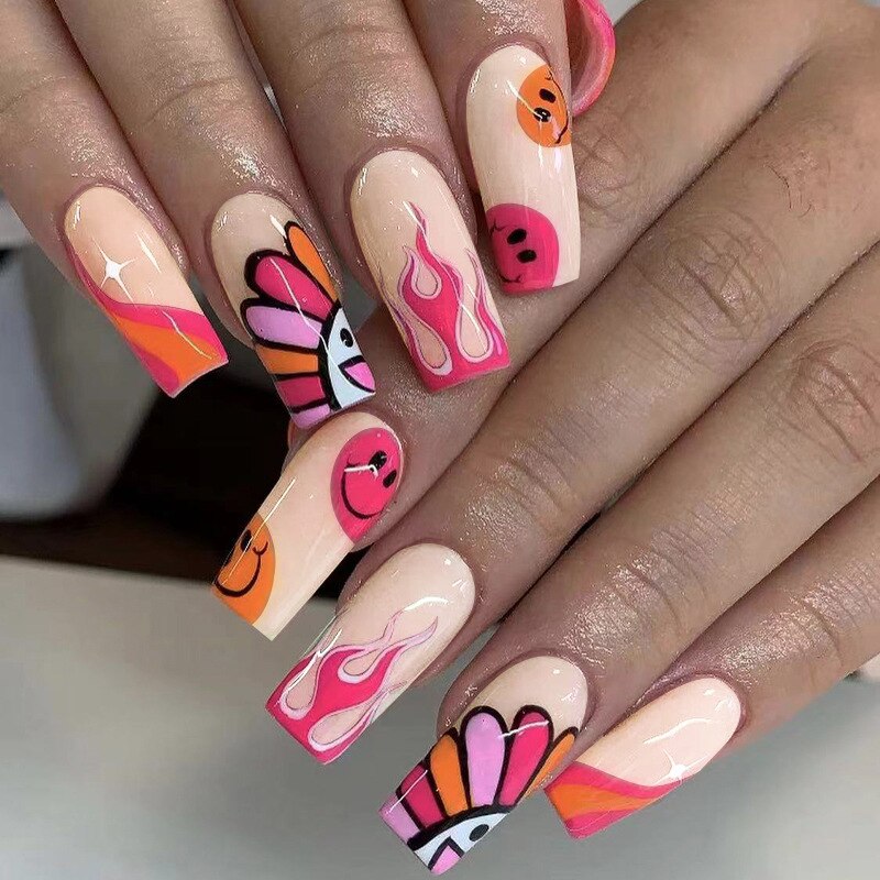 1Kit Gradient Ramp Purple Nail Tips Long Square Ballerina Luxury Nail Decoration With Rhinestones Home DIY Press On Coffin Nails Z082