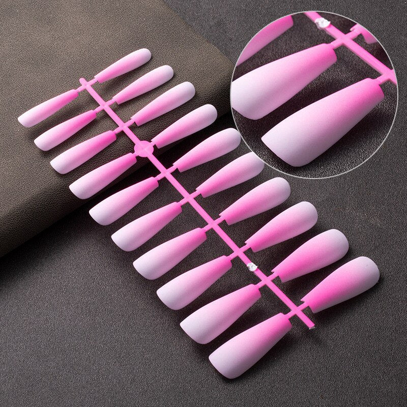 1Kit Gradient Ramp Purple Nail Tips Long Square Ballerina Luxury Nail Decoration With Rhinestones Home DIY Press On Coffin Nails 1
