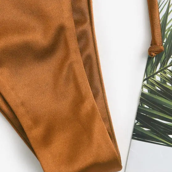 Three-point Bikini With Hanging Neck Solid And Simple Color