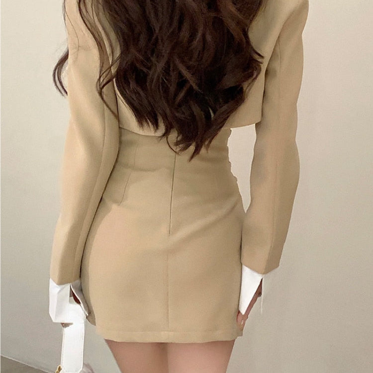 2 Piece Dress Set Women Casual Y2k Crop Tops Elegant Jacket Coats + Mini Skirts Korean Fashion Suits Autumn Blazers Dress