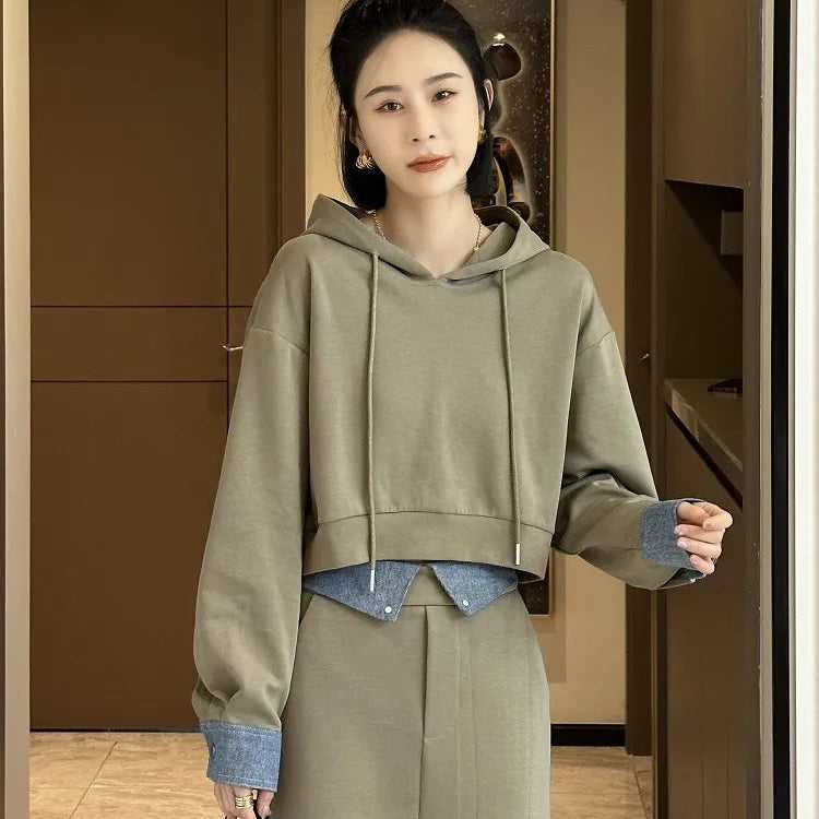 2 Piece Set Skirt and Top 2024 Autumn Korean Fashion Solid Long Sleeve Hooded Sweater Casual Skirt Sets Matching Sets Dress Sets