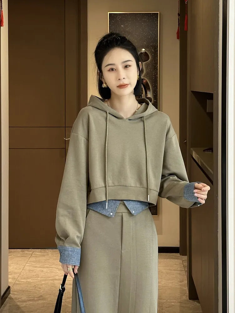 2 Piece Set Skirt and Top 2024 Autumn Korean Fashion Solid Long Sleeve Hooded Sweater Casual Skirt Sets Matching Sets Dress Sets