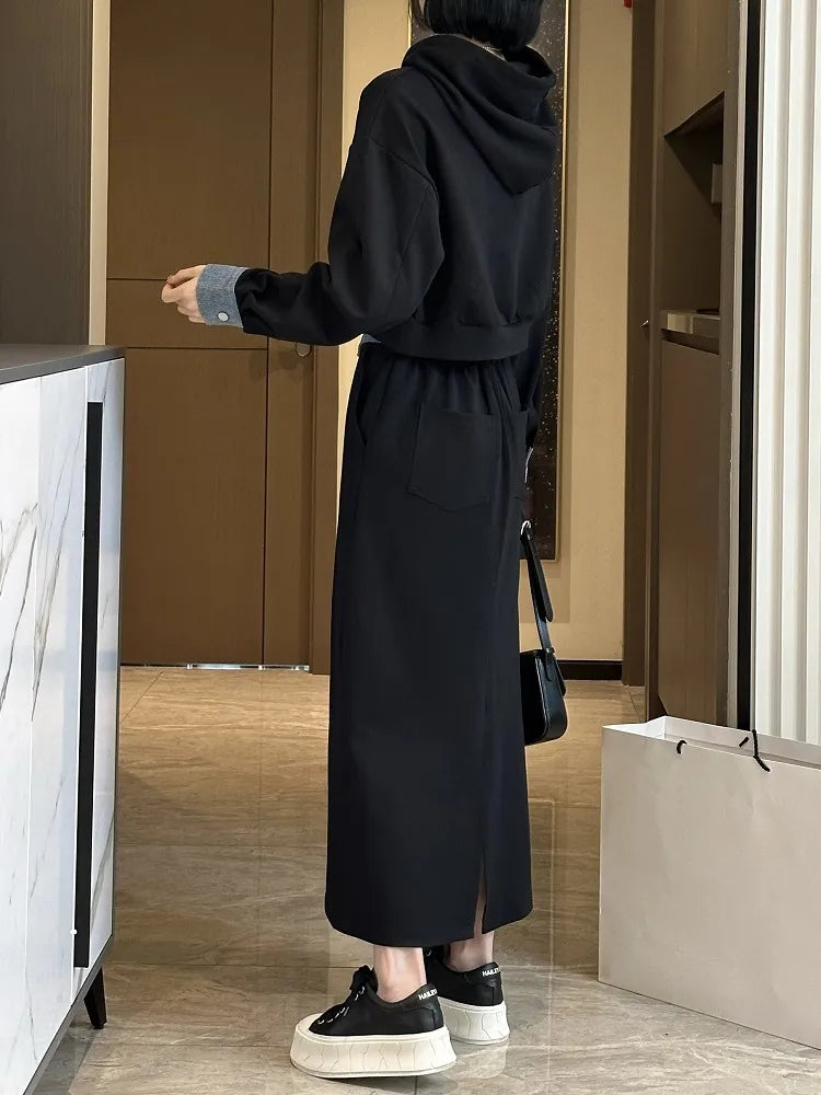 2 Piece Set Skirt and Top 2024 Autumn Korean Fashion Solid Long Sleeve Hooded Sweater Casual Skirt Sets Matching Sets Dress Sets