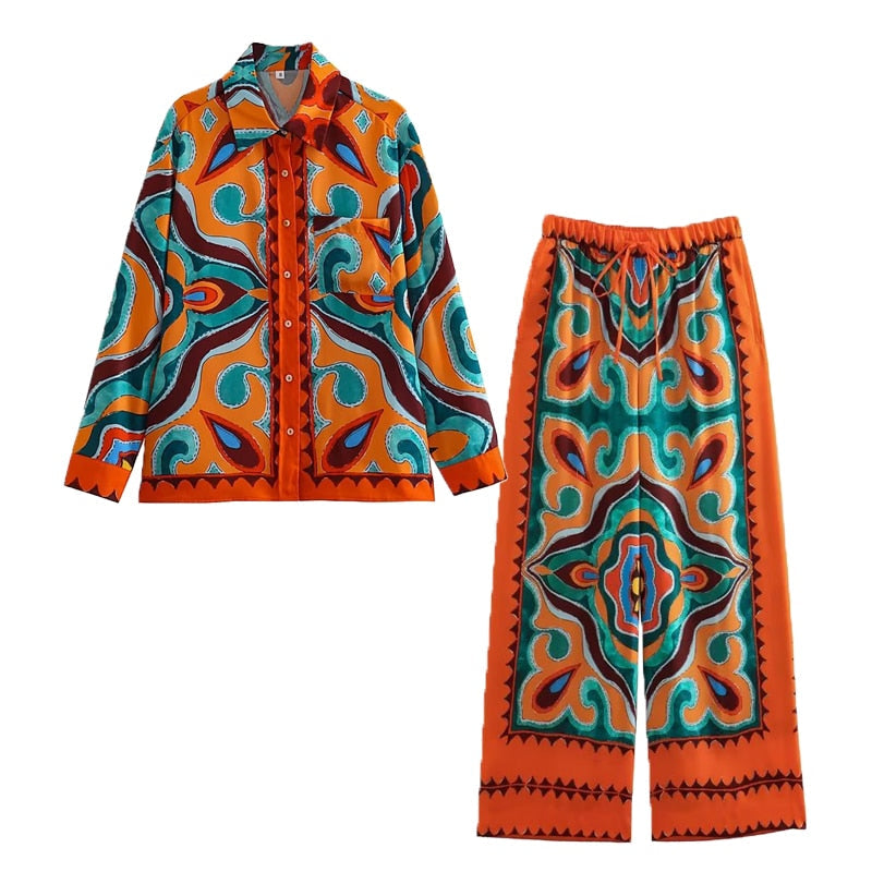 2-piece Pants Set Summer - New Women's Fashion Printed Suspenders Elastic Waist Suits Chic Elegant Holiday Set