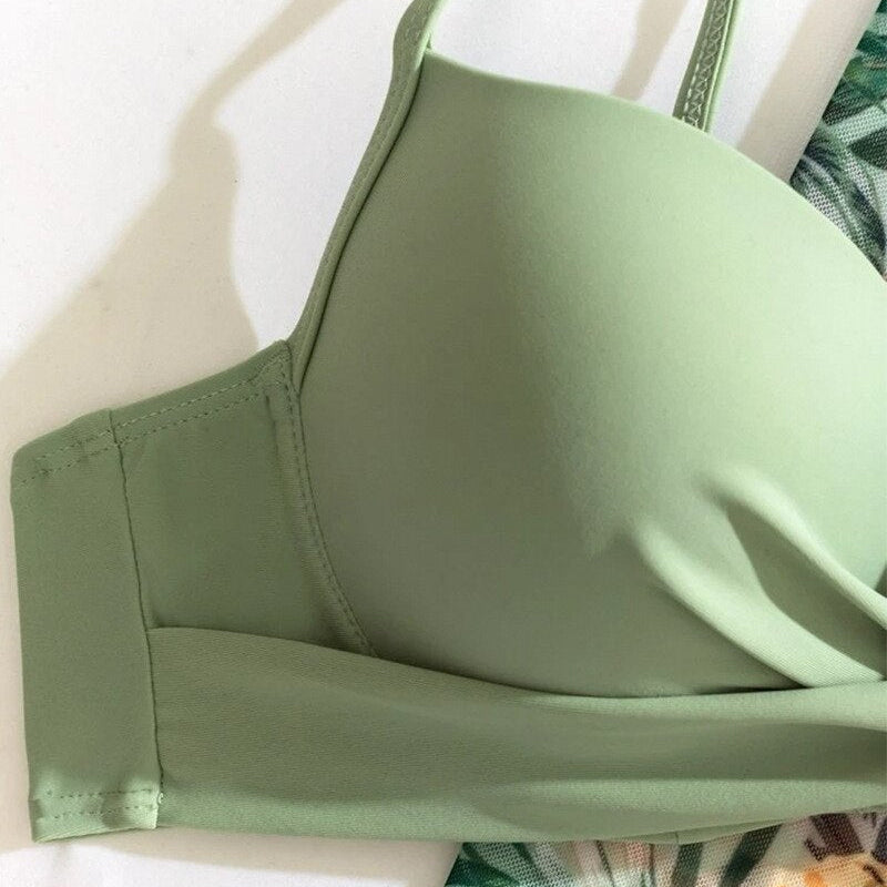 20 Colors Sexy Three Piece Bikinis Set Push Up Swimwear - Swimsuit Plants Print Bathing Suit Bikini Cover Up Banadores Mujer