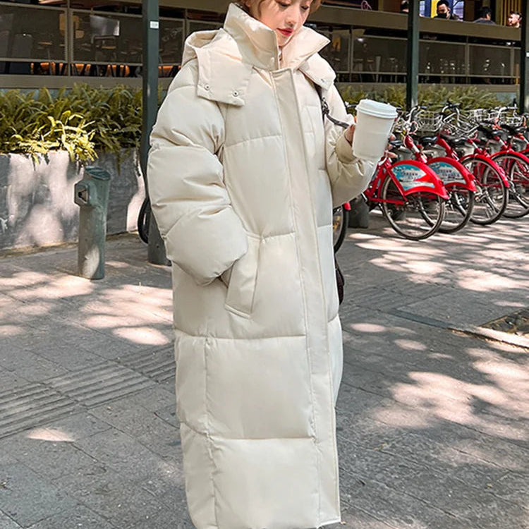 -20 degrees Winter Women long Parkas Jackets Casual Hooded Thick Warm Windproof Parkas Coat Fashion Female outwear Long parkas Beige