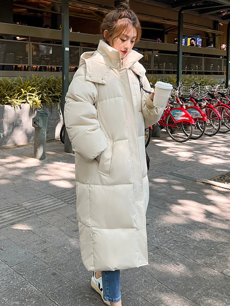 -20 degrees Winter Women long Parkas Jackets Casual Hooded Thick Warm Windproof Parkas Coat Fashion Female outwear Long parkas Beige