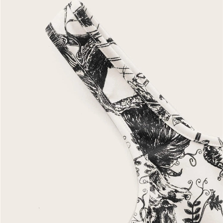 2000s Clothes Y2K Plant Print Corset Top Women Summer Sleeveless Cami Top Harajuku Black Crop Tank Top Streetwear 2024