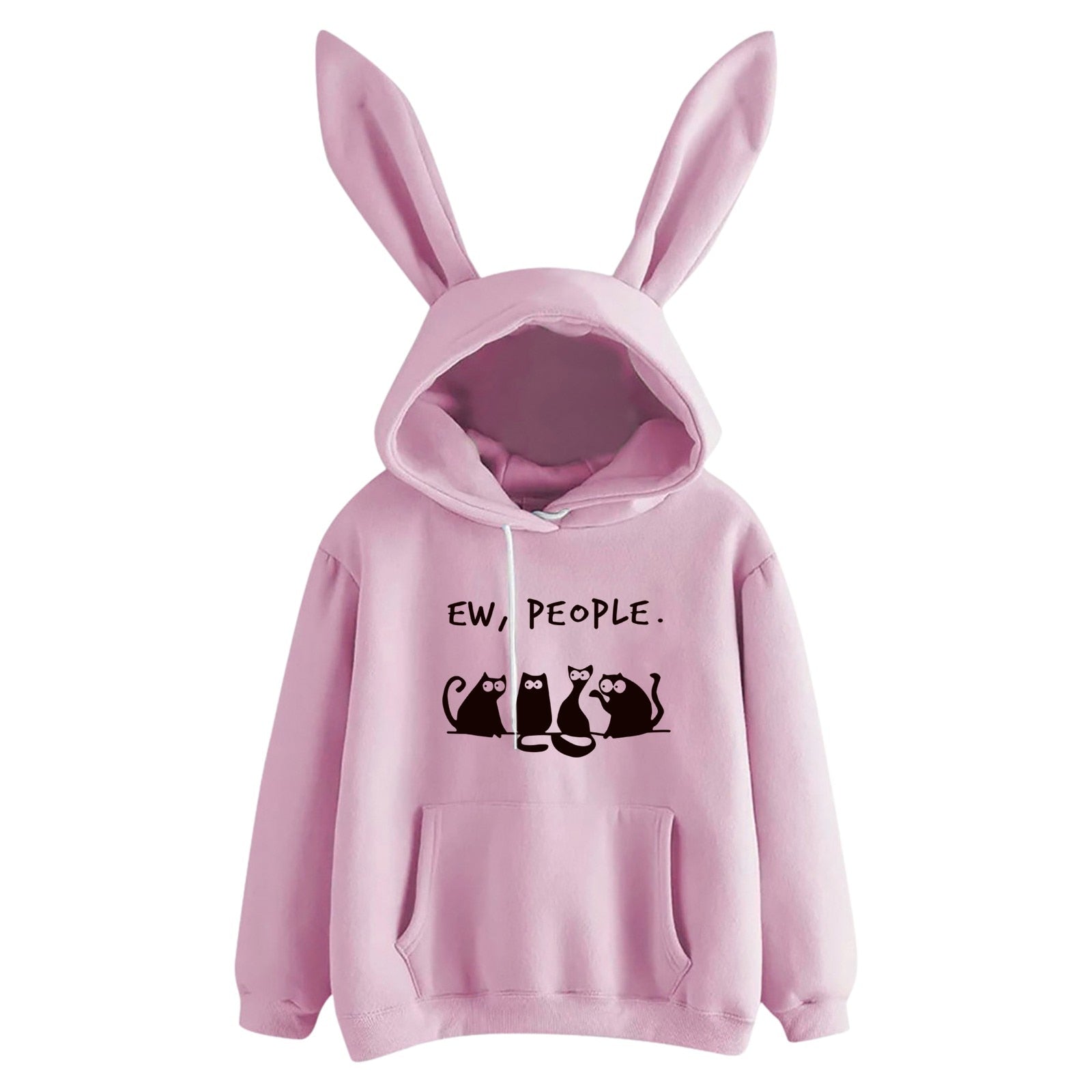 2021 Women's Halloween Sweatshirt Casual Loose Cat Print Pocket Drawstring Blouse Bunny Ear Hoodie Top Long Zipper Sweater