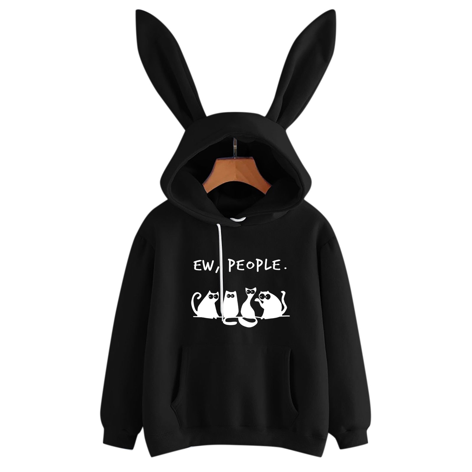 2021 Women's Halloween Sweatshirt Casual Loose Cat Print Pocket Drawstring Blouse Bunny Ear Hoodie Top Long Zipper Sweater