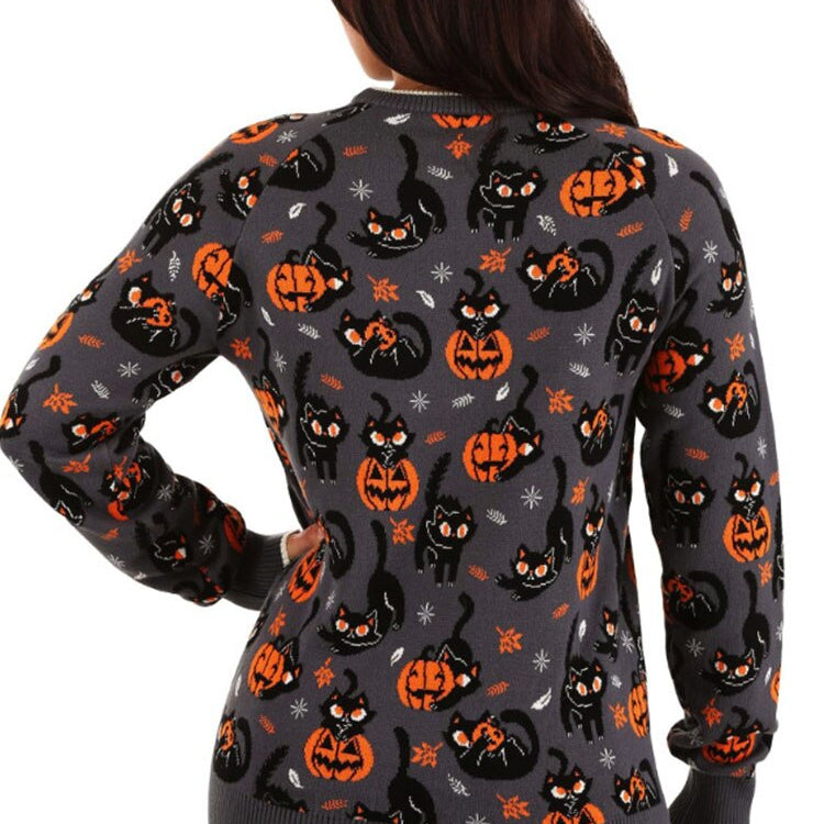 2022 Autumn Vintage Sweaters Winter Thicken Knitwear Pullovers Women Pumpkin Knitted Long Sleeve Sweater Pullover Halloween Tops