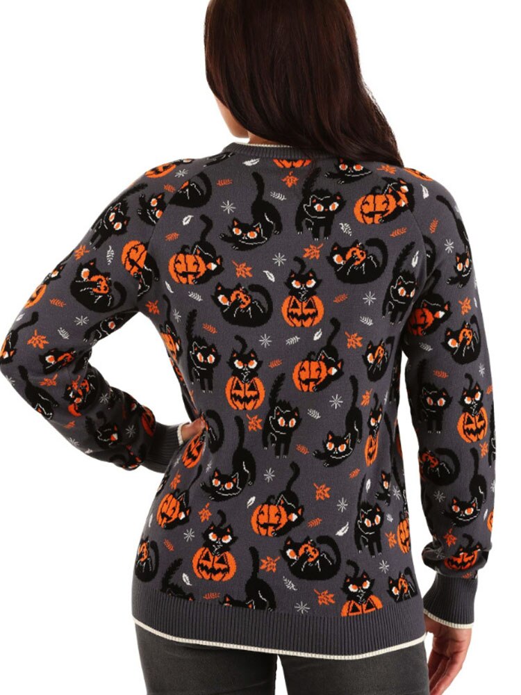 2022 Autumn Vintage Sweaters Winter Thicken Knitwear Pullovers Women Pumpkin Knitted Long Sleeve Sweater Pullover Halloween Tops