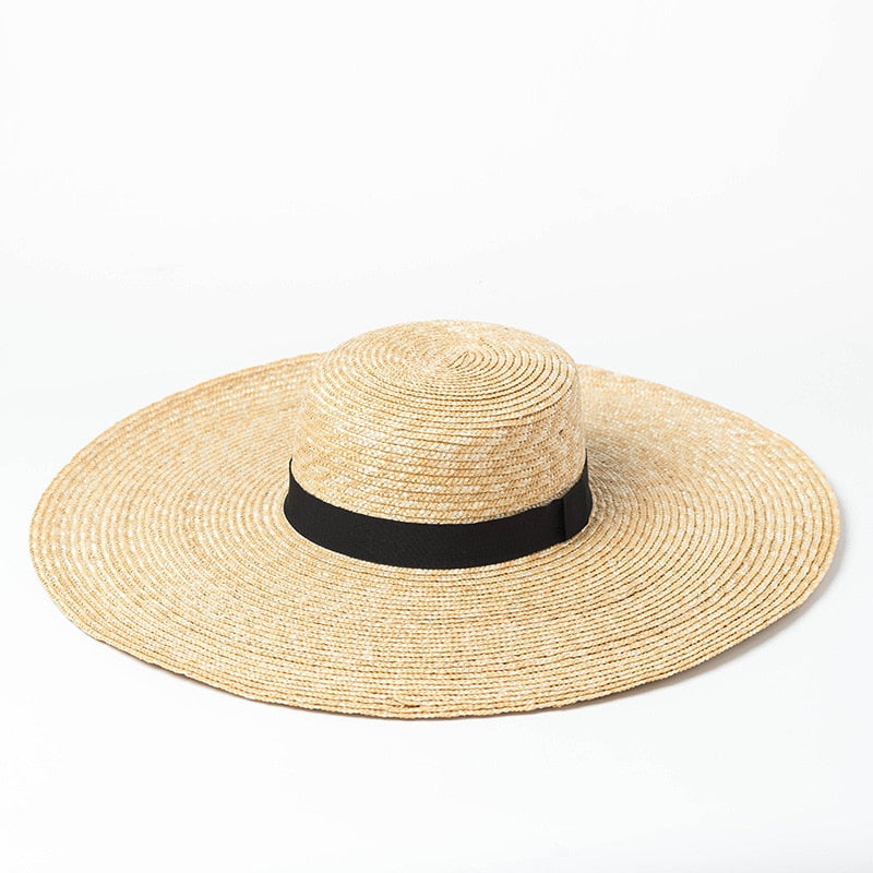 2022 Big Brim Straw Hats For Women Summer Oversized Beach Hat UV Protection Sun Hat Wholesale 15cm brim ribbon