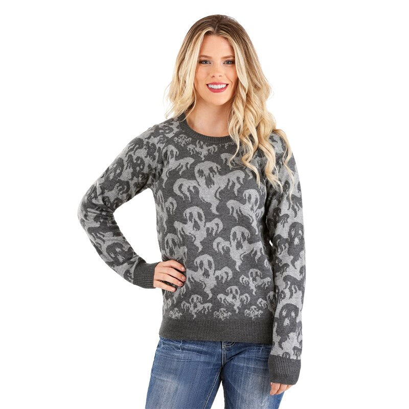 2022 Halloween New-arriving Adult Unisex Men and Women Crew Neck Cute Vintage Knit Ghost Pattern Ugly Halloween Sweater