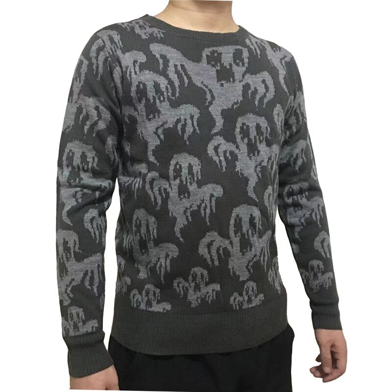 2022 Halloween New-arriving Adult Unisex Men and Women Crew Neck Cute Vintage Knit Ghost Pattern Ugly Halloween Sweater