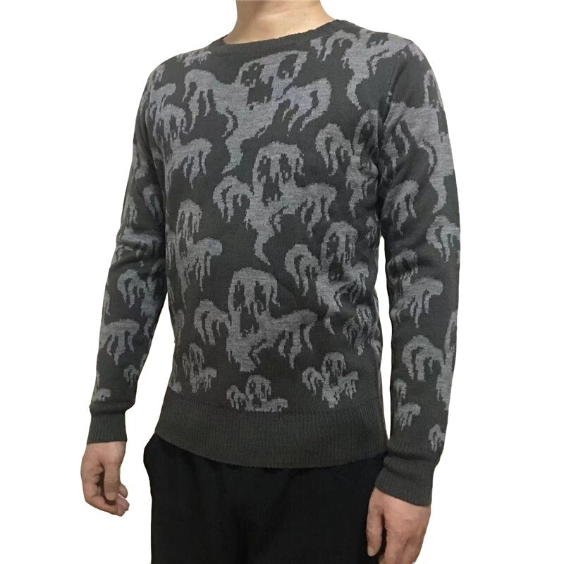 2022 Halloween New-arriving Adult Unisex Men and Women Crew Neck Cute Vintage Knit Ghost Pattern Ugly Halloween Sweater