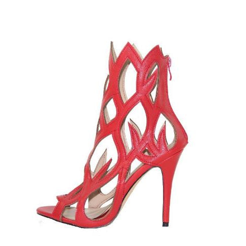 2022 Hollow Cover Heel Zipper Women Sandals Newest Roman Shoes Irregular High Heels Gladiator Sexy Peep Toe Summer Shoes on Heel red