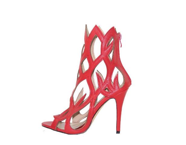 2022 Hollow Cover Heel Zipper Women Sandals Newest Roman Shoes Irregular High Heels Gladiator Sexy Peep Toe Summer Shoes on Heel red