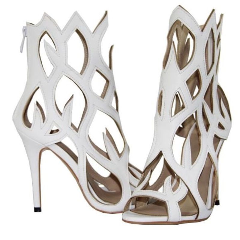 2022 Hollow Cover Heel Zipper Women Sandals Newest Roman Shoes Irregular High Heels Gladiator Sexy Peep Toe Summer Shoes on Heel