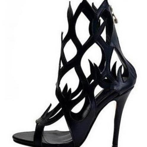 2022 Hollow Cover Heel Zipper Women Sandals Newest Roman Shoes Irregular High Heels Gladiator Sexy Peep Toe Summer Shoes on Heel black