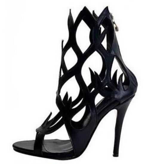 2022 Hollow Cover Heel Zipper Women Sandals Newest Roman Shoes Irregular High Heels Gladiator Sexy Peep Toe Summer Shoes on Heel black