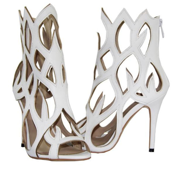 2022 Hollow Cover Heel Zipper Women Sandals Newest Roman Shoes Irregular High Heels Gladiator Sexy Peep Toe Summer Shoes on Heel white