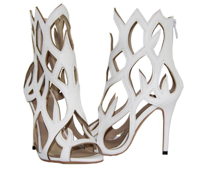 2022 Hollow Cover Heel Zipper Women Sandals Newest Roman Shoes Irregular High Heels Gladiator Sexy Peep Toe Summer Shoes on Heel white