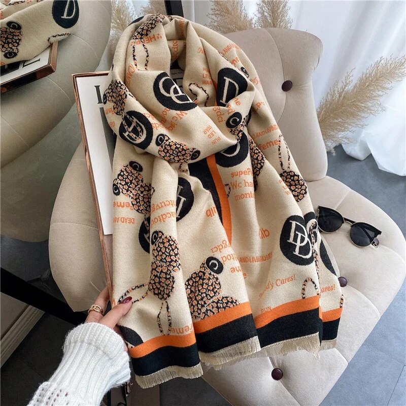 2022 Luxury Cashmere Sacarf for Women Leopard Print Thick Blanket with Tassel Large Shawl and Wrap Bufanda Winter Warm Echarpe WYT151-3