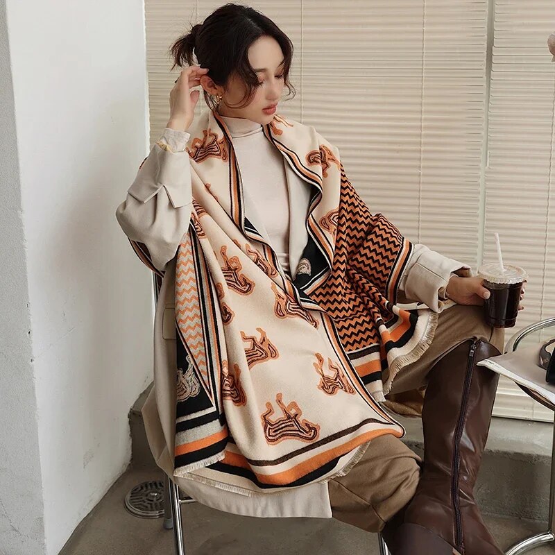 2022 Luxury Cashmere Sacarf for Women Leopard Print Thick Blanket with Tassel Large Shawl and Wrap Bufanda Winter Warm Echarpe WYT4-1