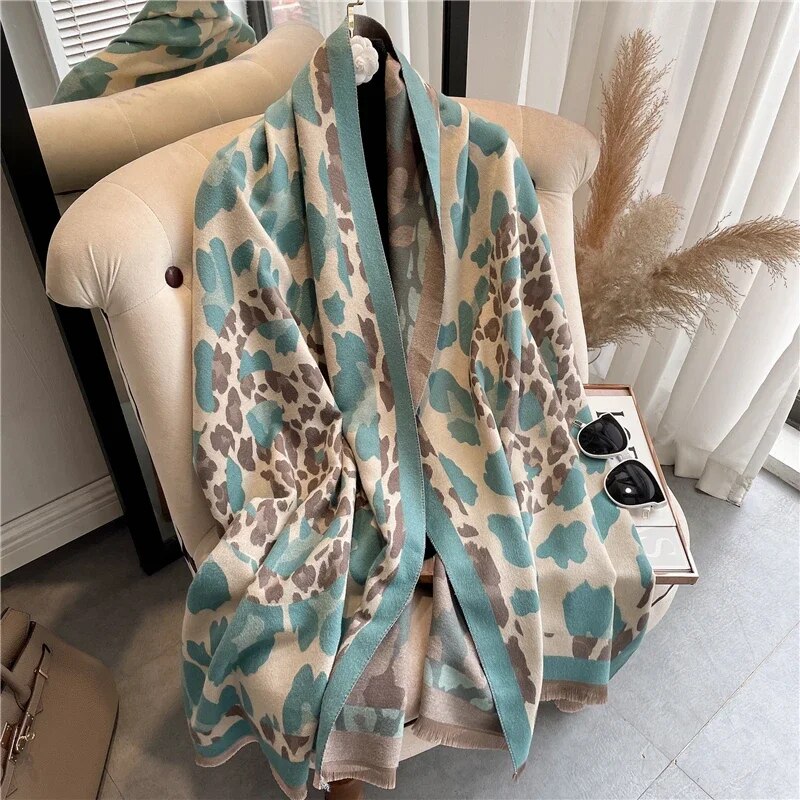 2022 Luxury Cashmere Sacarf for Women Leopard Print Thick Blanket with Tassel Large Shawl and Wrap Bufanda Winter Warm Echarpe WYT20-4