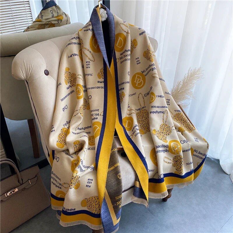 2022 Luxury Cashmere Sacarf for Women Leopard Print Thick Blanket with Tassel Large Shawl and Wrap Bufanda Winter Warm Echarpe WYT151-4